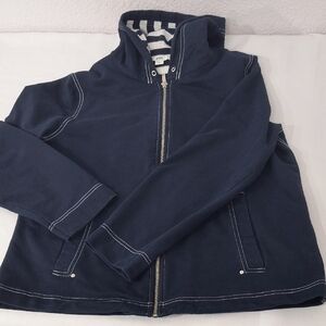 Anne Klein Sport Blue Hooded Zipper Track Jacket Sweater
